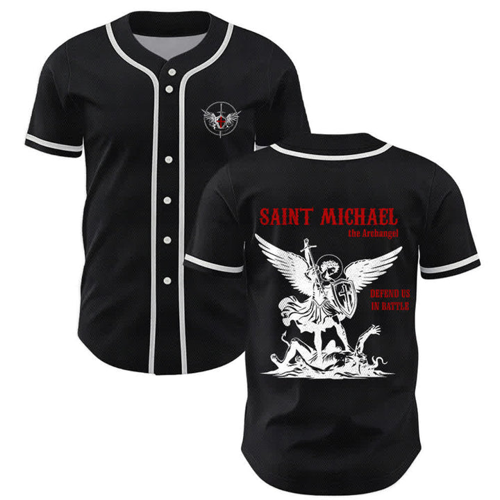 Christianartworkshop St. Michael Archangel Defend Us Unisex Baseball Jersey - Schwarz - 5XL - image 7