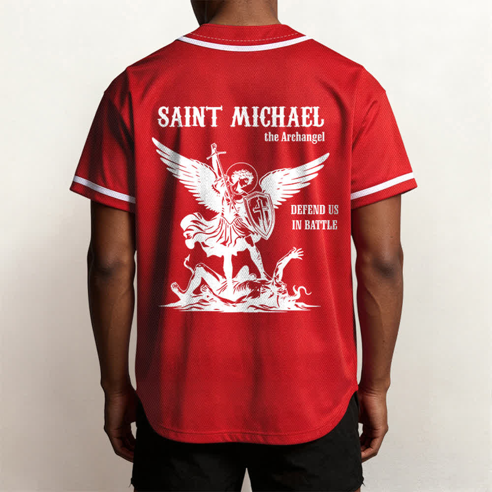 Christianartworkshop St. Michael Archangel Defend Us Unisex Baseball Jersey - image 19