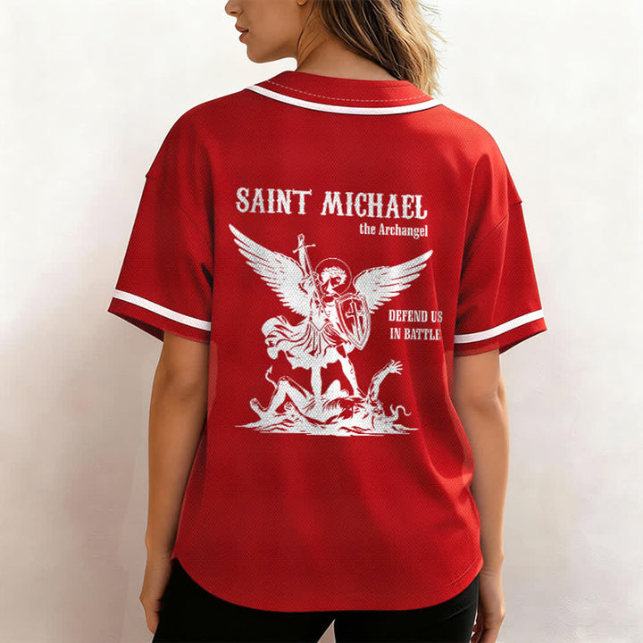 Christianartworkshop St. Michael Archangel Defend Us Unisex Baseball Jersey - image 17