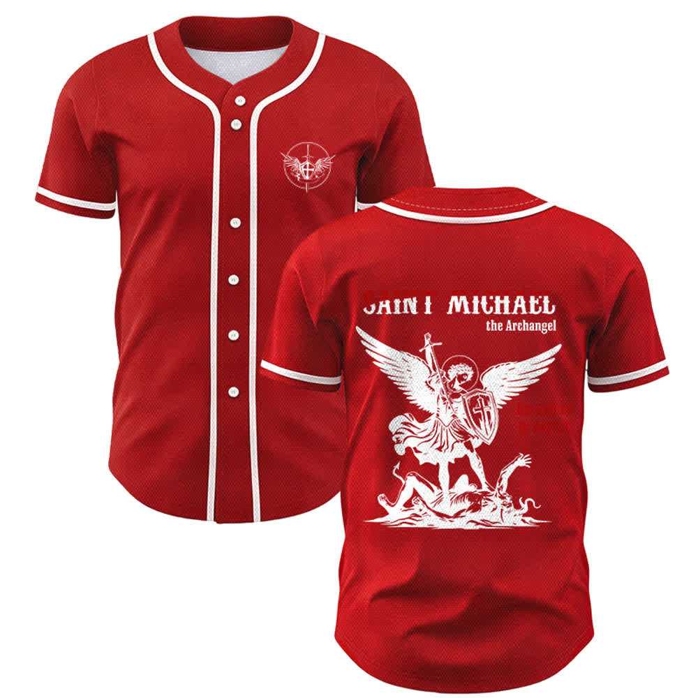 Christianartworkshop St. Michael Archangel Defend Us Unisex Baseball Jersey - Rot - 5XL - image 14
