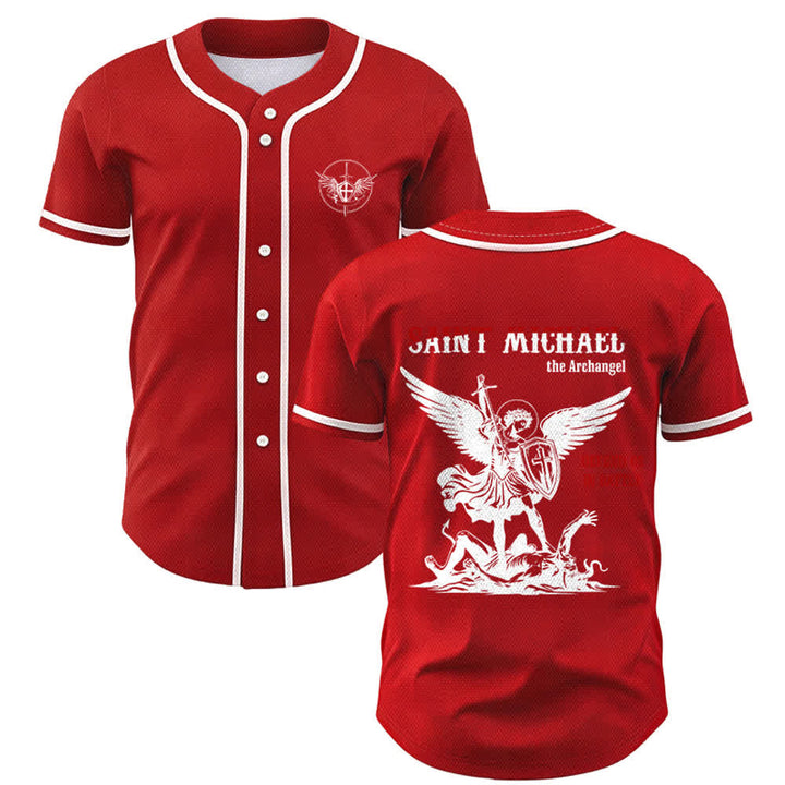 Christianartworkshop St. Michael Archangel Defend Us Unisex Baseball Jersey - Rot - 5XL - image 14
