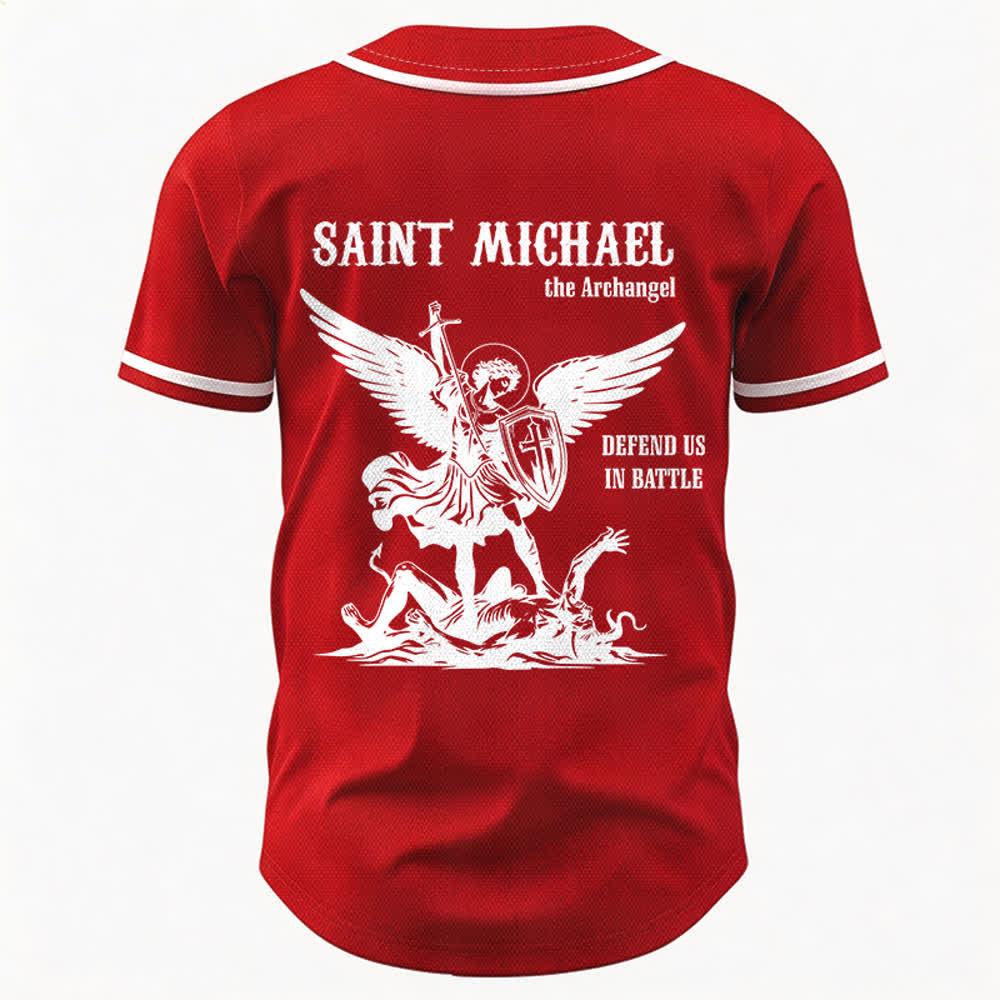 Christianartworkshop St. Michael Archangel Defend Us Unisex Baseball Jersey - image 15
