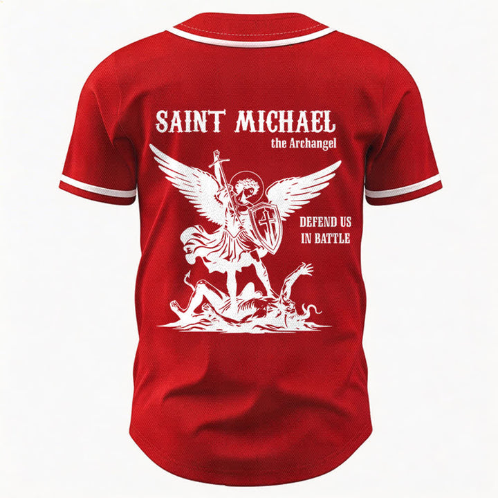 Christianartworkshop St. Michael Archangel Defend Us Unisex Baseball Jersey - image 15