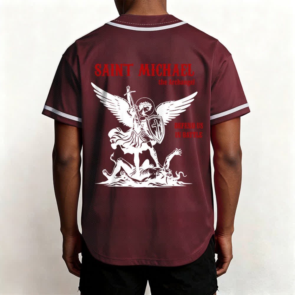 Christianartworkshop St. Michael Archangel Defend Us Unisex Baseball Jersey - image 24
