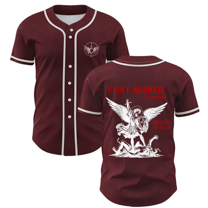 Christianartworkshop St. Michael Archangel Defend Us Unisex Baseball Jersey - Wein - 5XL - image 21