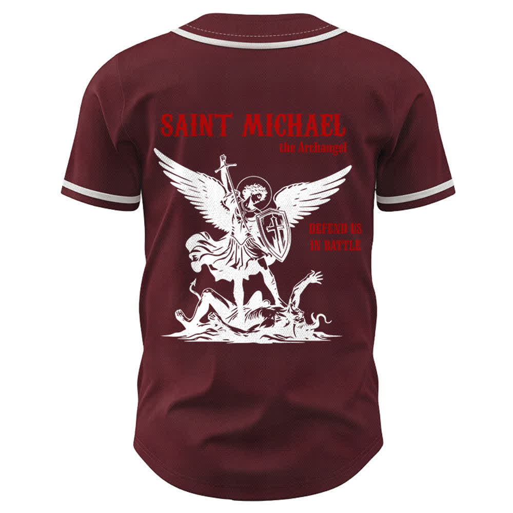 Christianartworkshop St. Michael Archangel Defend Us Unisex Baseball Jersey - image 22