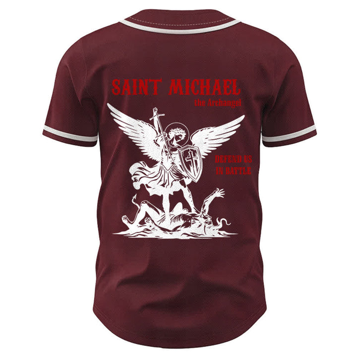 Christianartworkshop St. Michael Archangel Defend Us Unisex Baseball Jersey - image 22