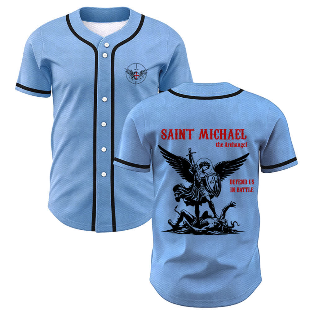 Christianartworkshop St. Michael Archangel Defend Us Unisex Baseball Jersey - Blau - 5XL - image 28