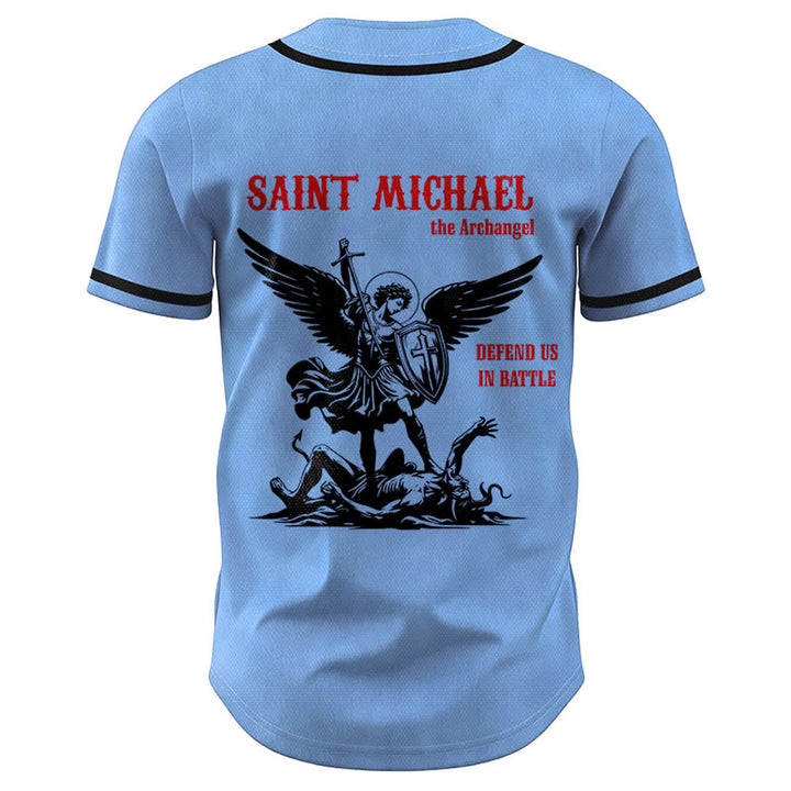Christianartworkshop St. Michael Archangel Defend Us Unisex Baseball Jersey - image 29