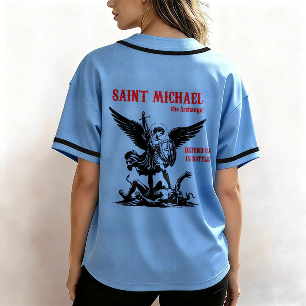 Christianartworkshop St. Michael Archangel Defend Us Unisex Baseball Jersey - image 31
