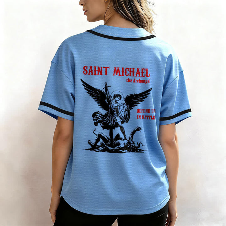 Christianartworkshop St. Michael Archangel Defend Us Unisex Baseball Jersey - image 31