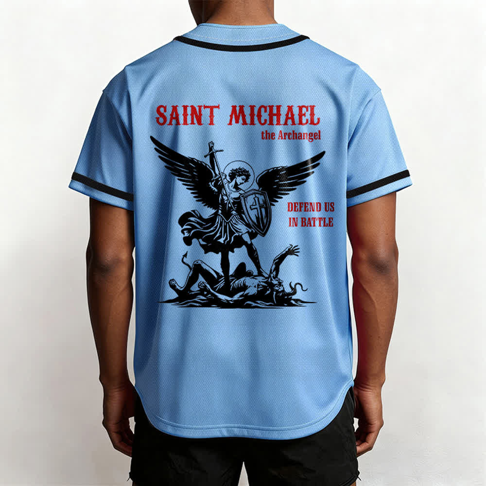 Christianartworkshop St. Michael Archangel Defend Us Unisex Baseball Jersey - image 33
