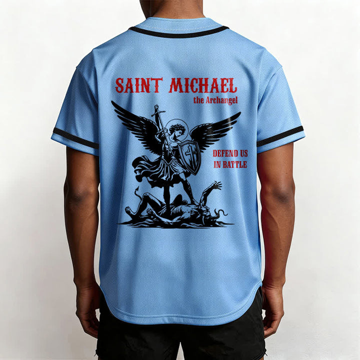 Christianartworkshop St. Michael Archangel Defend Us Unisex Baseball Jersey - image 33