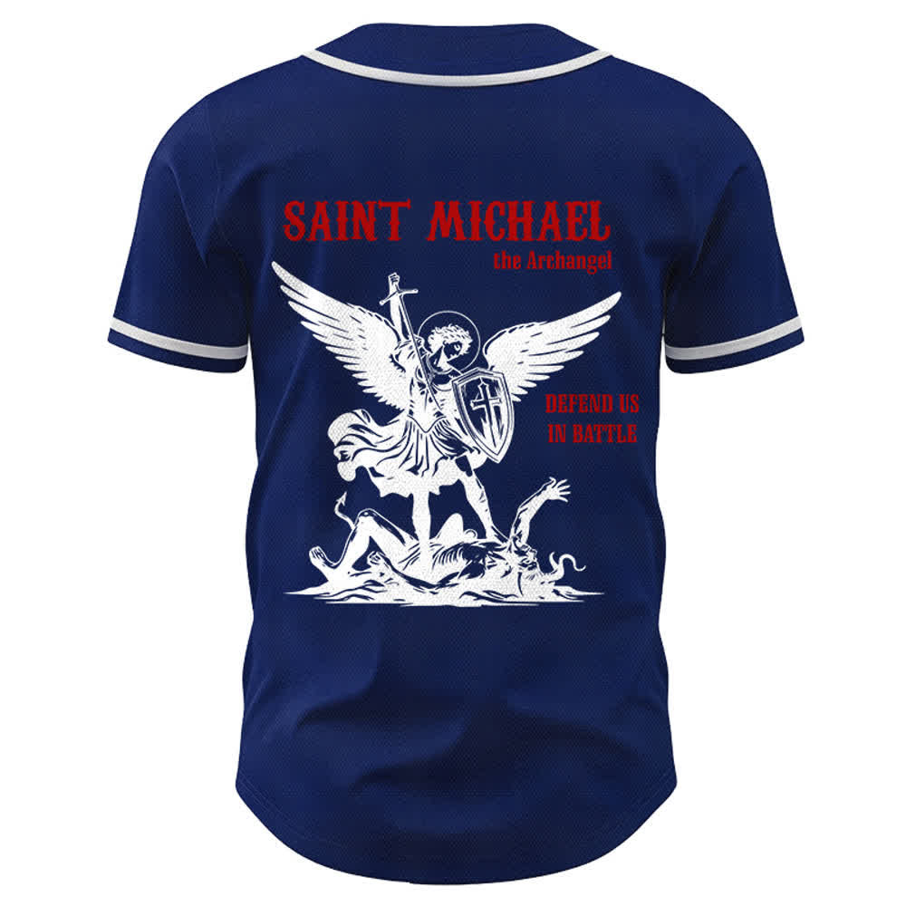 Christianartworkshop St. Michael Archangel Defend Us Unisex Baseball Jersey - image 36