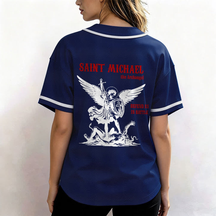 Christianartworkshop St. Michael Archangel Defend Us Unisex Baseball Jersey - image 40