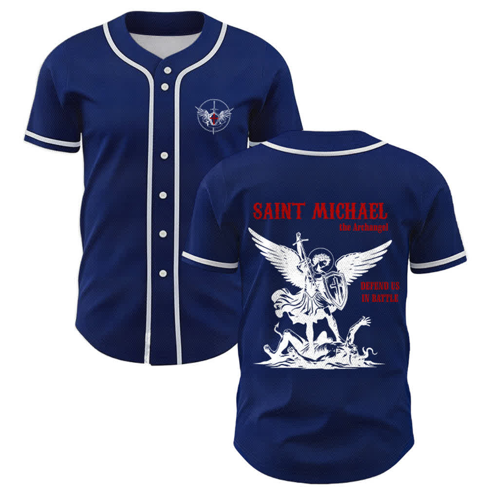 Christianartworkshop St. Michael Archangel Defend Us Unisex Baseball Jersey - Marineblau - 5XL - image 35