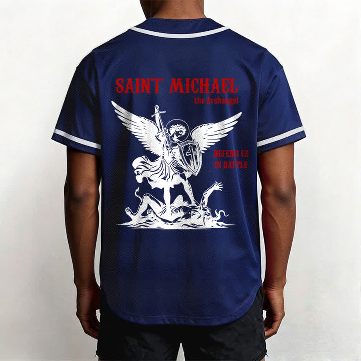 Christianartworkshop St. Michael Archangel Defend Us Unisex Baseball Jersey - image 38