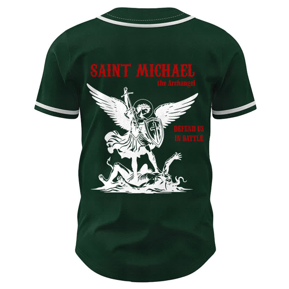 Christianartworkshop St. Michael Archangel Defend Us Unisex Baseball Jersey - image 43