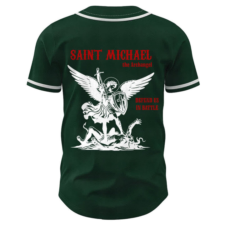 Christianartworkshop St. Michael Archangel Defend Us Unisex Baseball Jersey - image 43