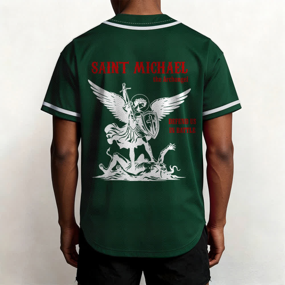 Christianartworkshop St. Michael Archangel Defend Us Unisex Baseball Jersey - image 47