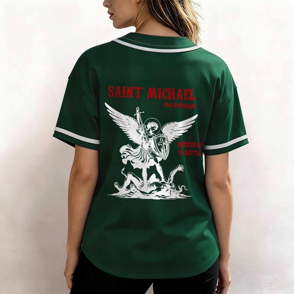 Christianartworkshop St. Michael Archangel Defend Us Unisex Baseball Jersey - image 45