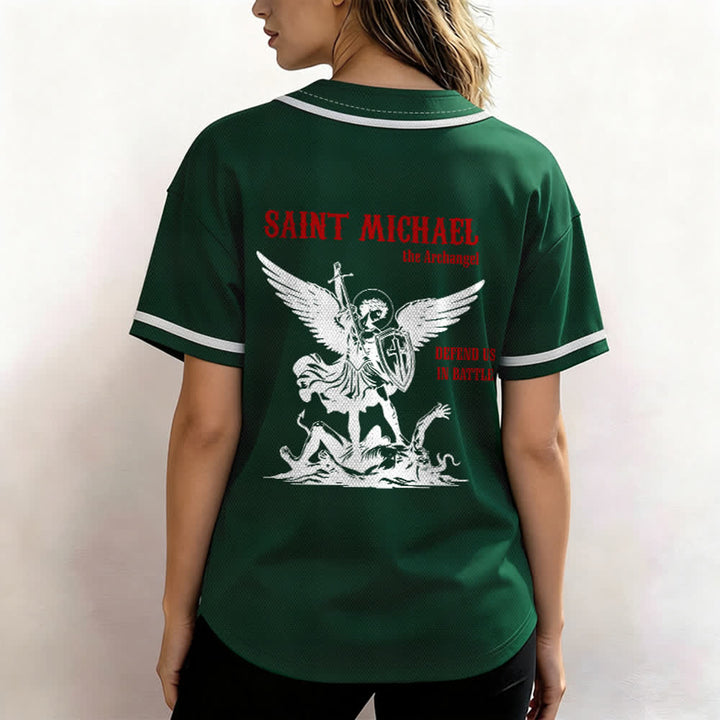 Christianartworkshop St. Michael Archangel Defend Us Unisex Baseball Jersey - image 45