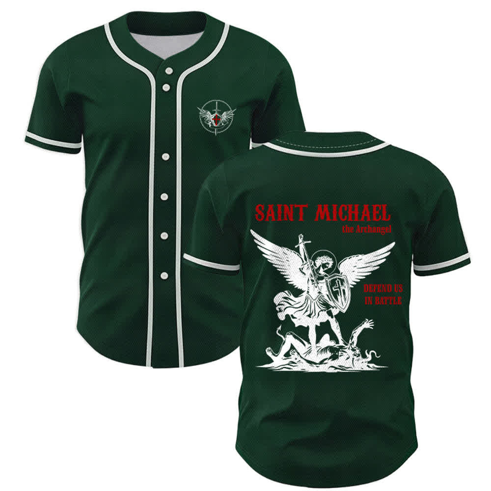 Christianartworkshop St. Michael Archangel Defend Us Unisex Baseball Jersey - Grün - 5XL - image 42