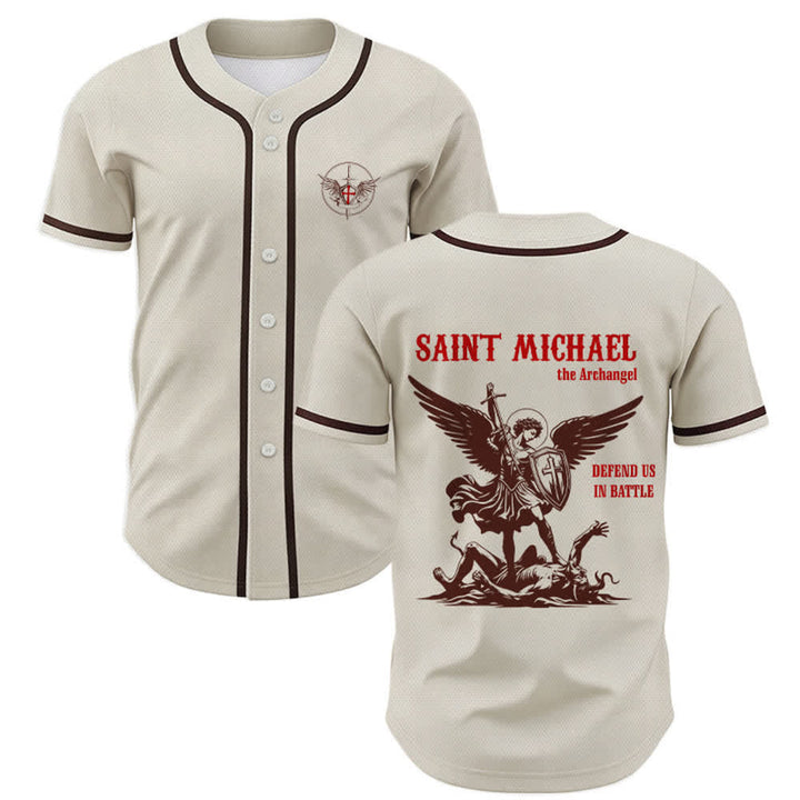 Christianartworkshop St. Michael Archangel Defend Us Unisex Baseball Jersey - Aprikose - 5XL - image 49