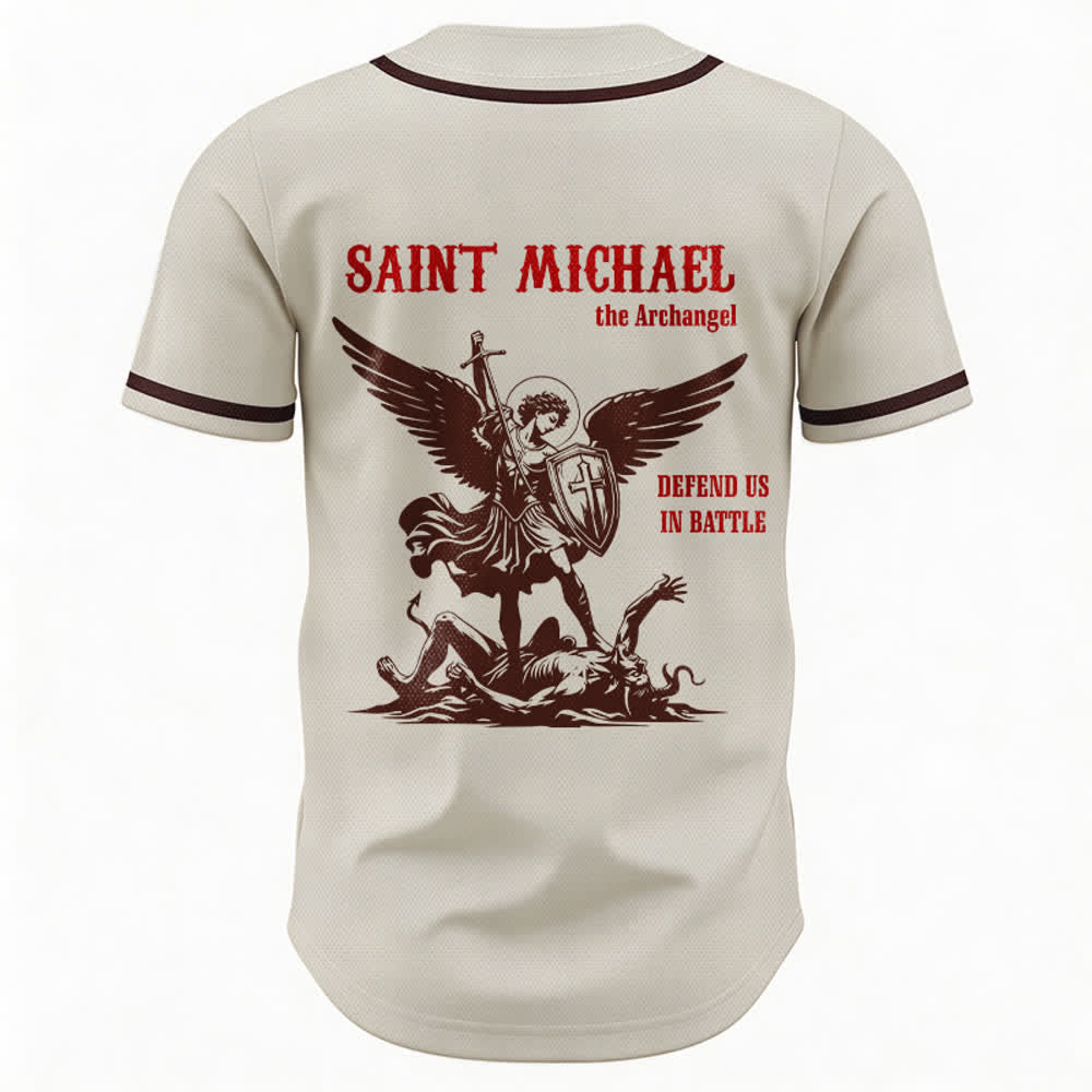 Christianartworkshop St. Michael Archangel Defend Us Unisex Baseball Jersey - image 50