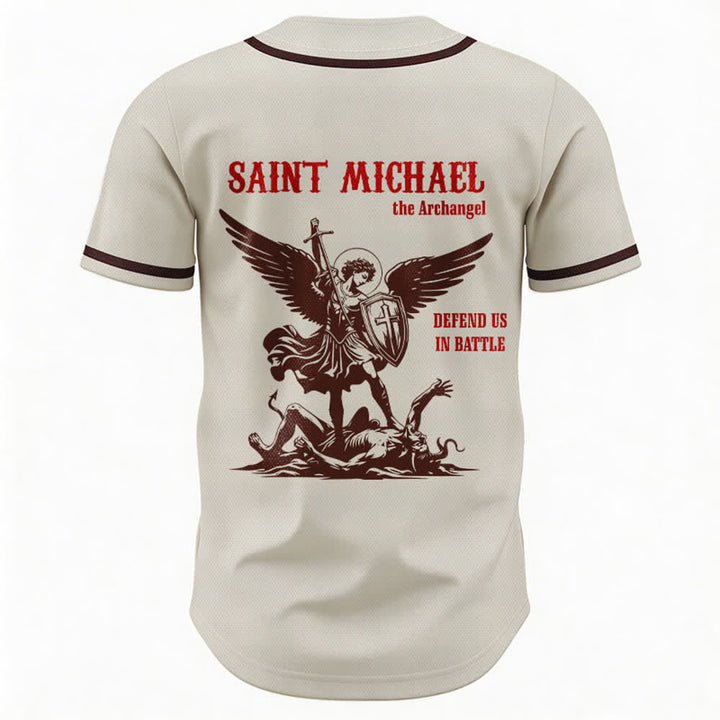 Christianartworkshop St. Michael Archangel Defend Us Unisex Baseball Jersey - image 50