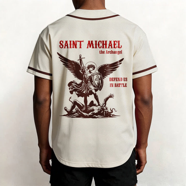 Christianartworkshop St. Michael Archangel Defend Us Unisex Baseball Jersey - image 54
