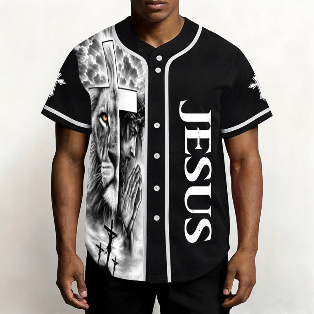 Christianartworkshop Löwenkreuz Jesus Glaube Personalisiertes Namens- und Nummern-Baseballtrikot Unisex Individuelles Trikot - image 3