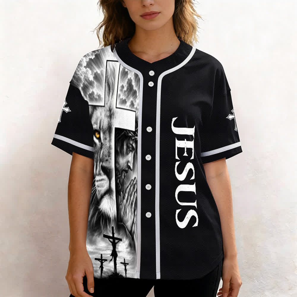 Christianartworkshop Löwenkreuz Jesus Glaube Personalisiertes Namens- und Nummern-Baseballtrikot Unisex Individuelles Trikot - image 5