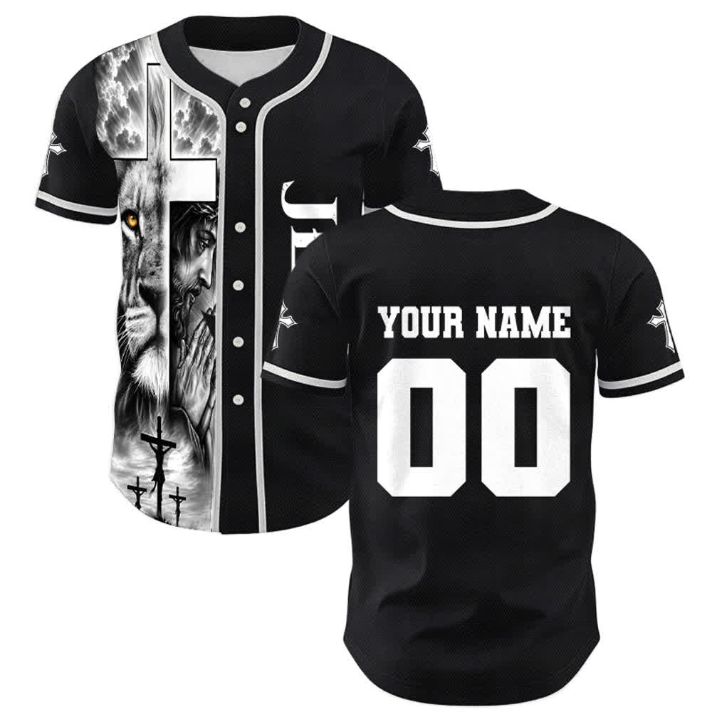 Christianartworkshop Löwenkreuz Jesus Glaube Personalisiertes Namens- und Nummern-Baseballtrikot Unisex Individuelles Trikot - 5XL - Name & Nummer angepasst - image 0