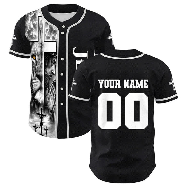 Christianartworkshop Löwenkreuz Jesus Glaube Personalisiertes Namens- und Nummern-Baseballtrikot Unisex Individuelles Trikot - 5XL - Name & Nummer angepasst - image 0