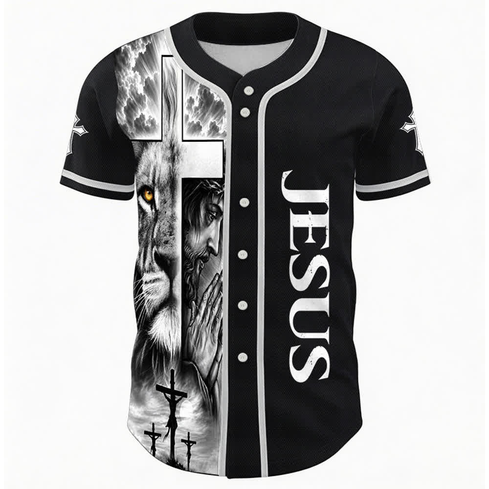 Christianartworkshop Löwenkreuz Jesus Glaube Personalisiertes Namens- und Nummern-Baseballtrikot Unisex Individuelles Trikot - image 1