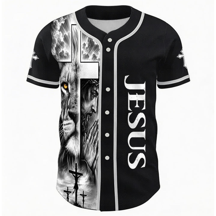 Christianartworkshop Löwenkreuz Jesus Glaube Personalisiertes Namens- und Nummern-Baseballtrikot Unisex Individuelles Trikot - image 1