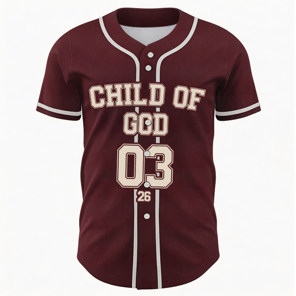 Christianartworkshop Kind Gottes Christliches Statement Baseballtrikot mit individuellem Namen und Nummer - image 1