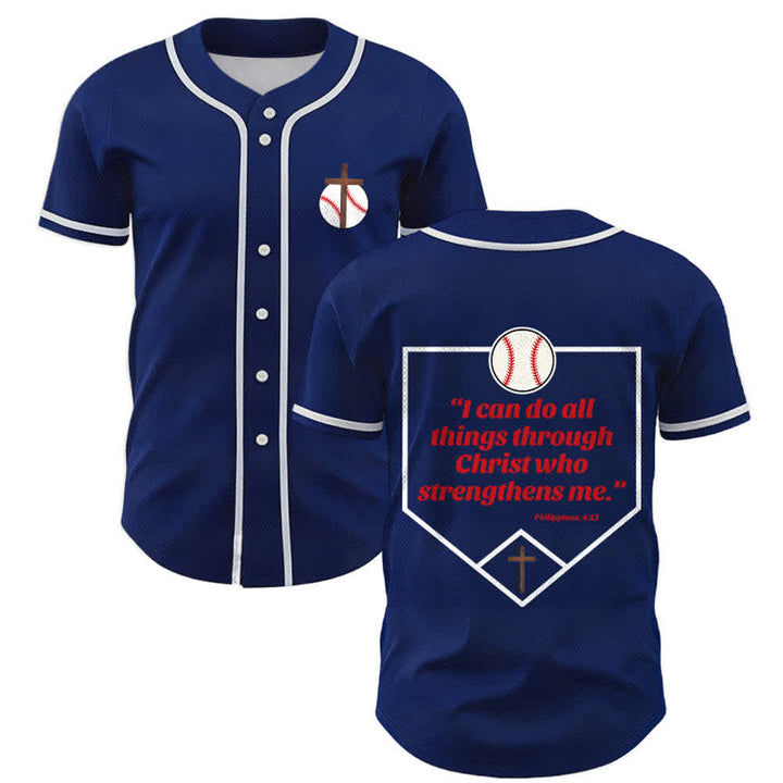 Christianartworkshop Philipper 4,13 Glaube Baseball-Trikot: Baseball-Kreuz-Motto Stärke Hingabe Sportshirt - Marineblau - 5XL - image 0