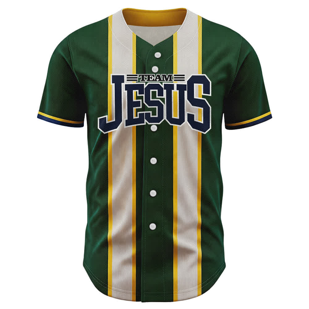 Christianartworkshop Individuell gestaltetes Baseballtrikot mit Streifen und Knöpfen, Team Jesus, mit Namen und Nummer, Team Jesus - image 1