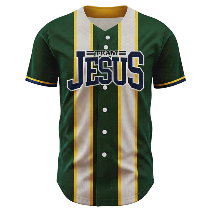 Christianartworkshop Individuell gestaltetes Baseballtrikot mit Streifen und Knöpfen, Team Jesus, mit Namen und Nummer, Team Jesus - image 1