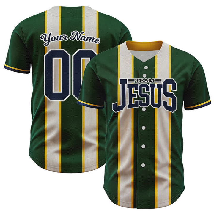 Christianartworkshop Individuell gestaltetes Baseballtrikot mit Streifen und Knöpfen, Team Jesus, mit Namen und Nummer, Team Jesus - 5XL - Name & Nummer angepasst - image 0