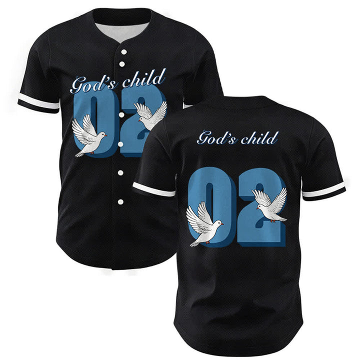 Christianartworkshop Baseballtrikot mit inspirierendem Tauben- und Zahlenmotiv „Gottes Kind“ - Schwarz - 5XL - image 0