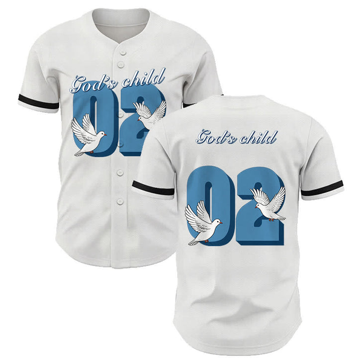Christianartworkshop Baseballtrikot mit inspirierendem Tauben- und Zahlenmotiv „Gottes Kind“ - Weiß - 5XL - image 7