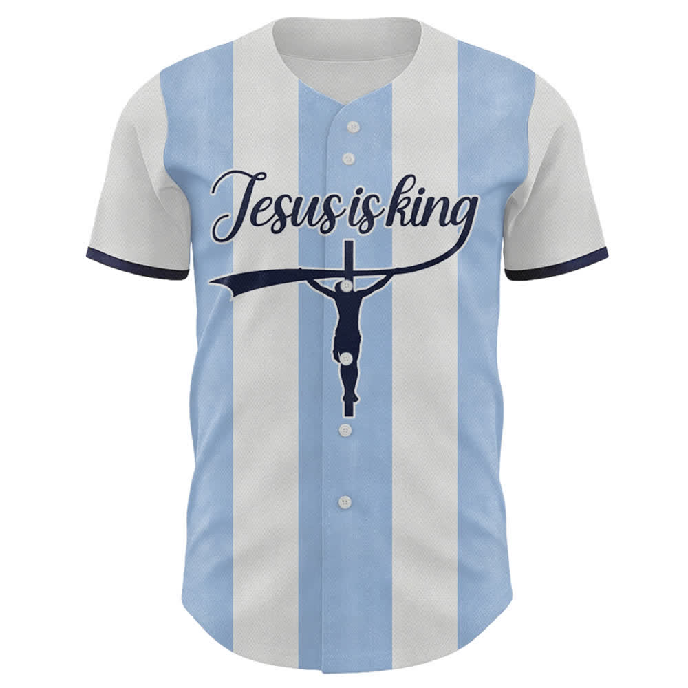 Christianartworkshop Individuell gestaltetes Baseballtrikot mit Kreuzprint und Aufdruck „Jesus ist König“ - image 1