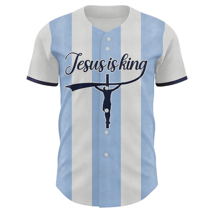 Christianartworkshop Individuell gestaltetes Baseballtrikot mit Kreuzprint und Aufdruck „Jesus ist König“ - image 1