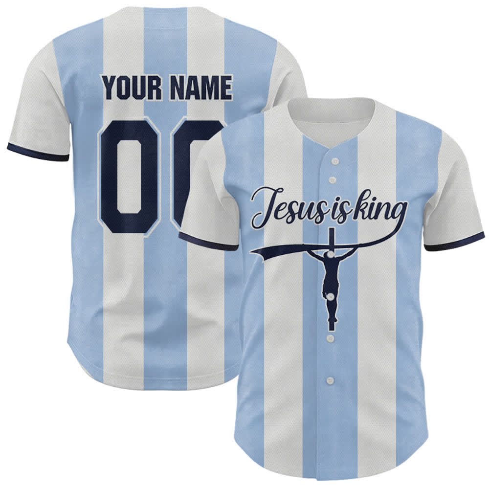 Christianartworkshop Individuell gestaltetes Baseballtrikot mit Kreuzprint und Aufdruck „Jesus ist König“ - 5XL - Name & Nummer angepasst - image 0
