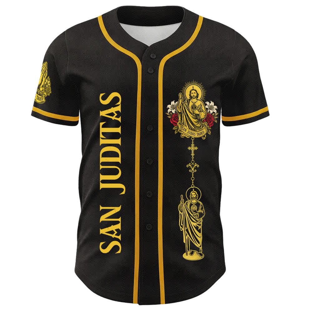 Christianartworkshop San Juditas mit Rosenporträt, Baseballtrikot mit Knöpfen - image 1