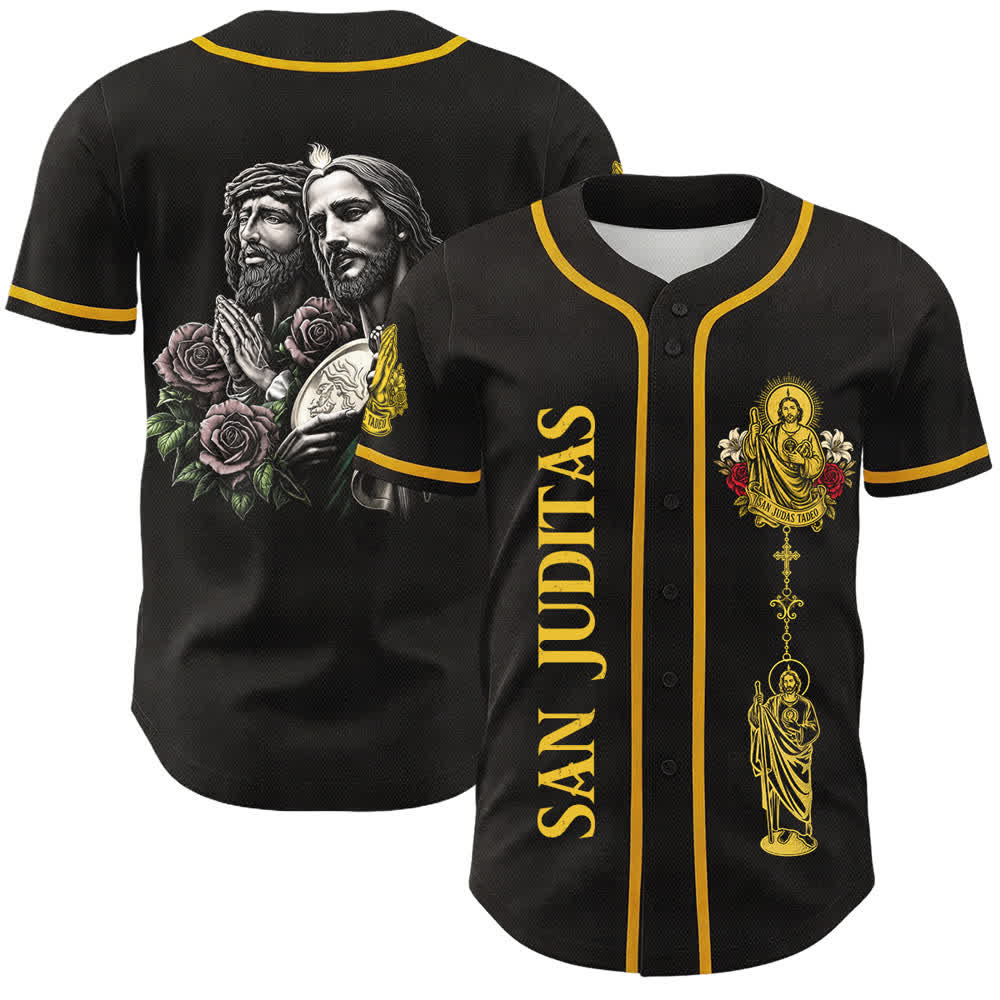 Christianartworkshop San Juditas mit Rosenporträt, Baseballtrikot mit Knöpfen - Schwarz - 5XL - image 0