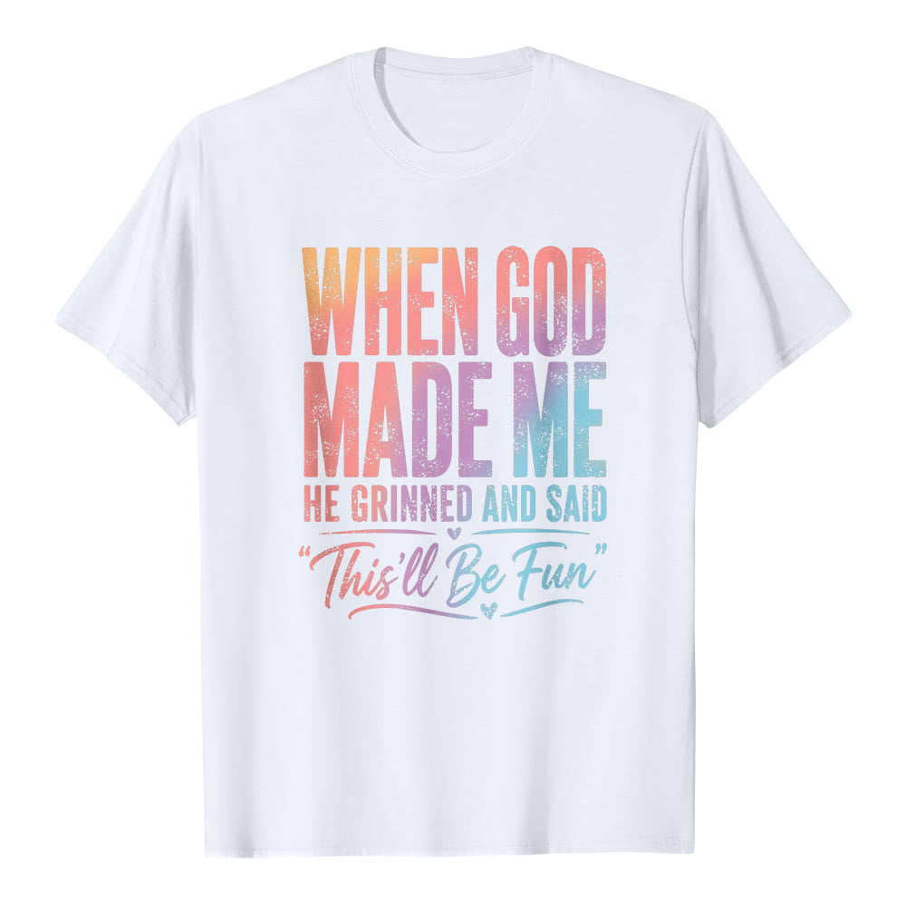Christianartworkshop Klassisches T-Shirt mit Buchstabenprint: Als Gott mich erschuf - Weiß - 2XL - image 2